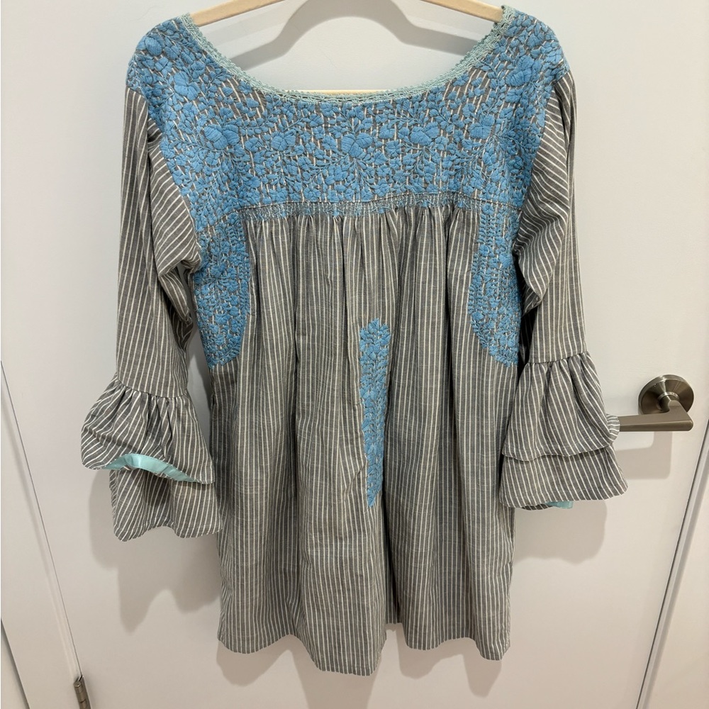 Custom Mi Golondrina hand-embroidered minidress, size S